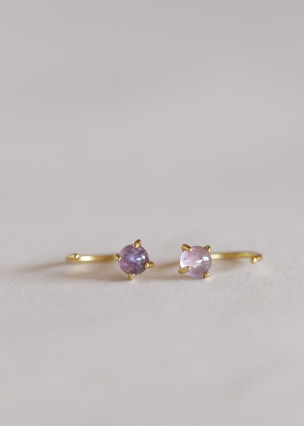 18K Gold Vermeil Dainty Huggie Hoop Earrings - Amethyst