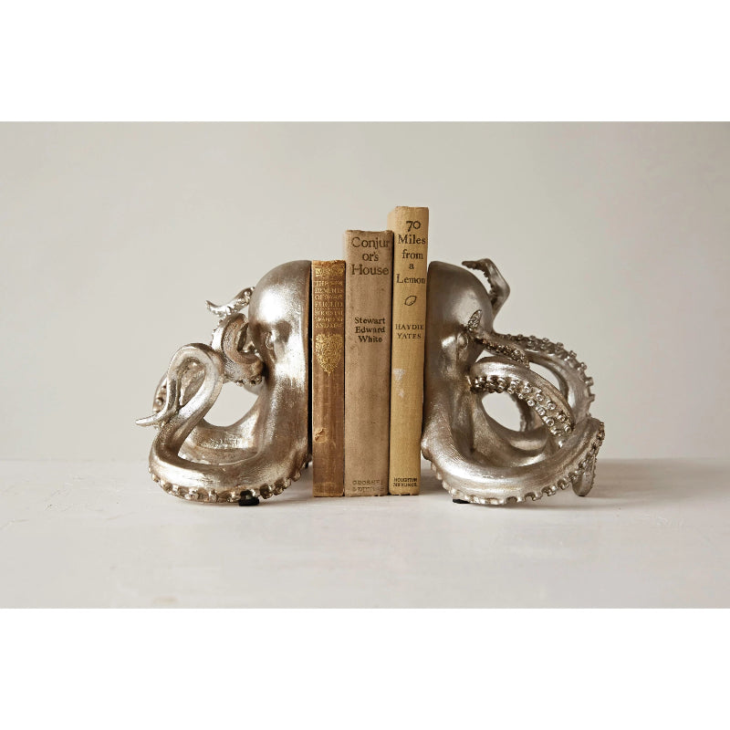 Silver Resin Octopus Bookends Pair Lifestyle