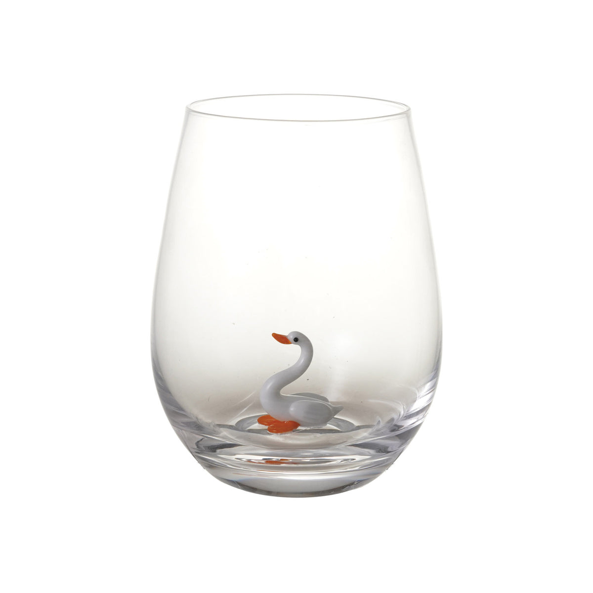 Blown Glass Swan Inside Stemless Wine Glass 18 oz