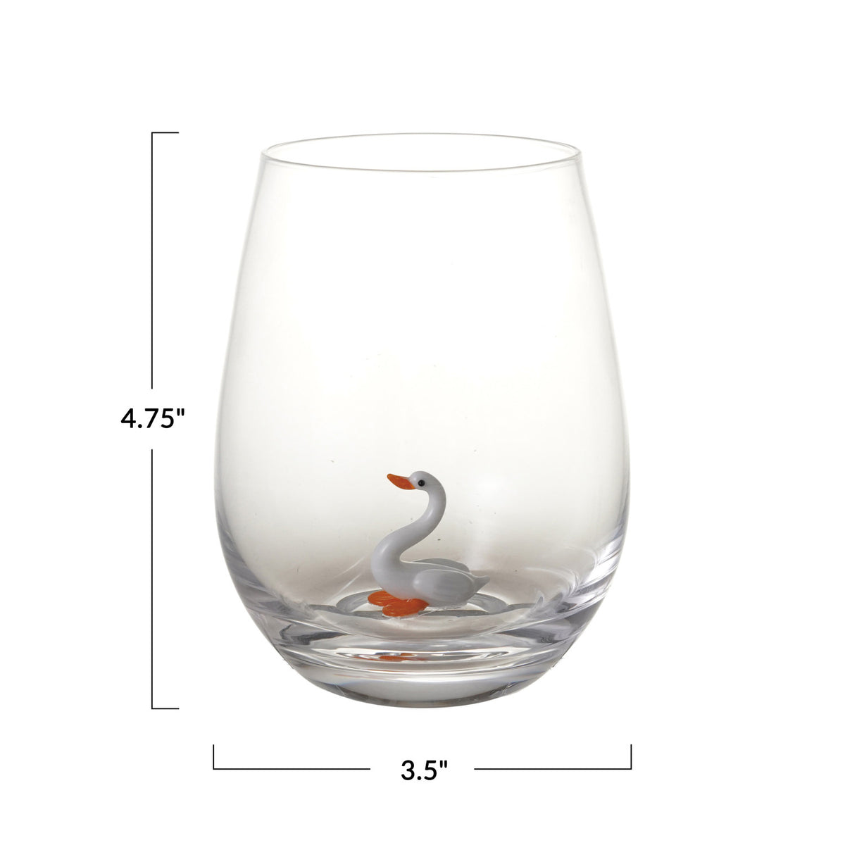 Blown Glass Swan Inside Stemless Wine Glass 18 oz