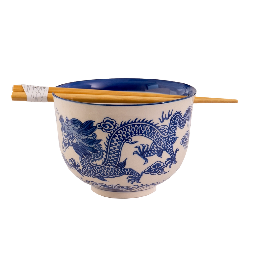 Asian Noodle Bowl with Chopsticks Set - Blue Dragon