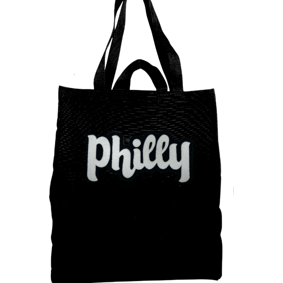 Philly Script Embroidered Black Tote Bag