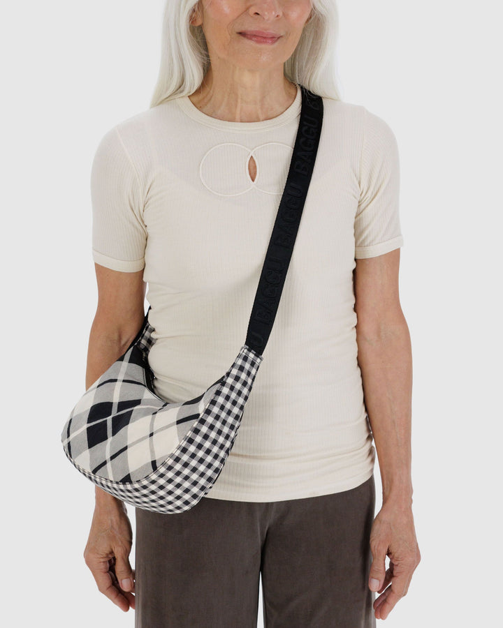 Small Nylon Crescent Bag - Mixed Plaid
