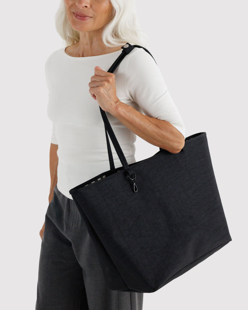 Large Nylon Reversible Tote Bag - Black Gingham Mix