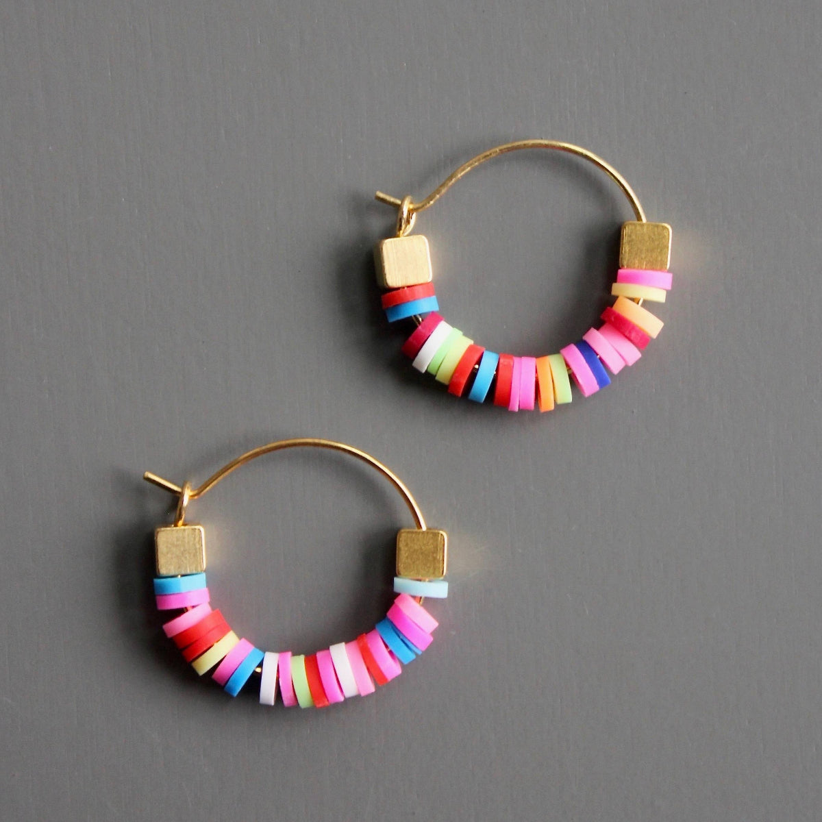 Rainbow Beaded Small Hoop Earrings