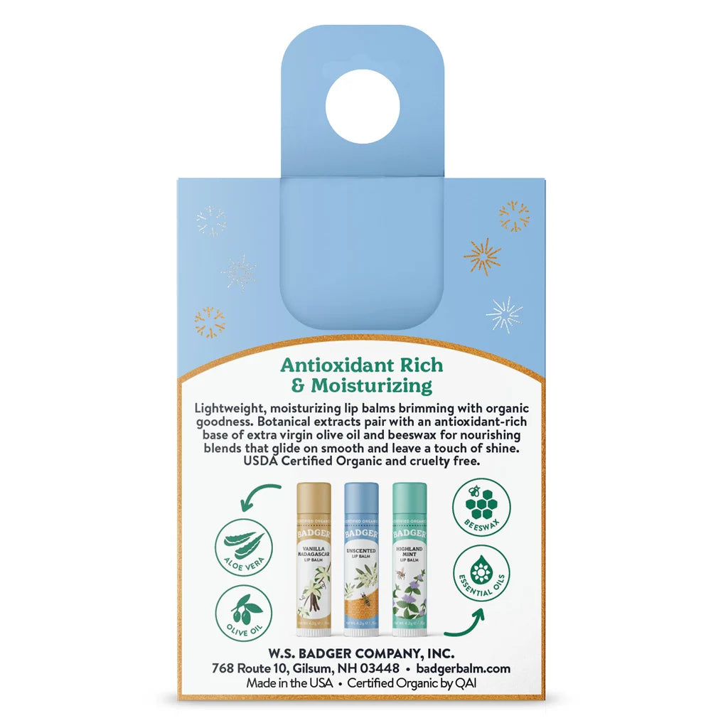 Holiday Natural Lip Balm Set of 3 - Blue Box