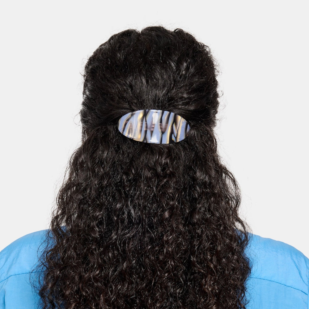 Chunks Oval Hair Barrette in Phantom on curly hair half up half down hairstyle