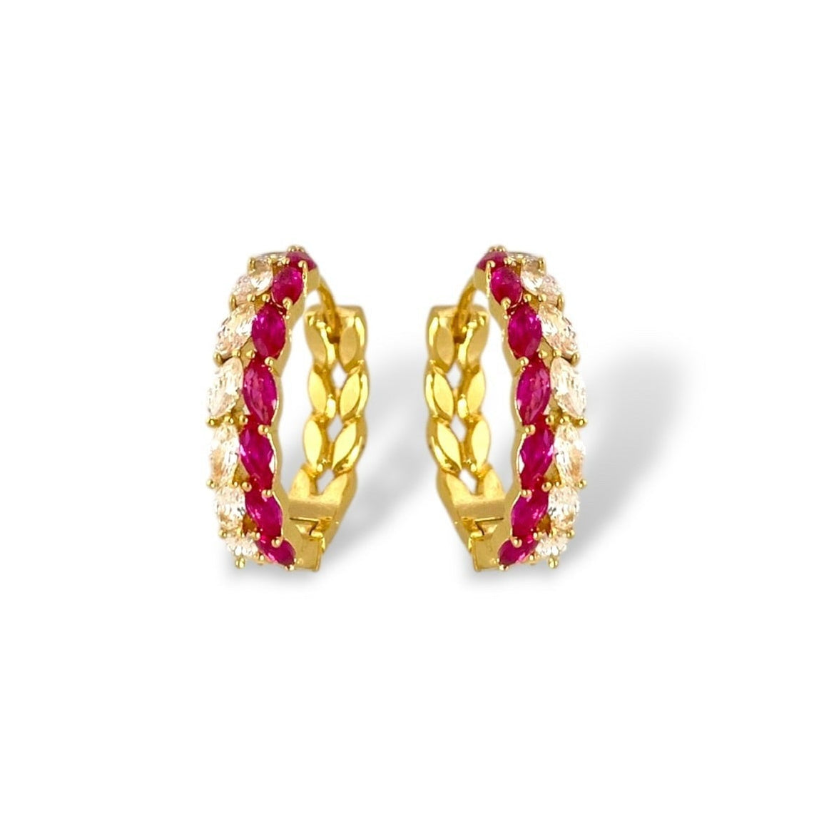 Isabelle Two Row Marquise Cut CZ Hoop Earrings - Ruby