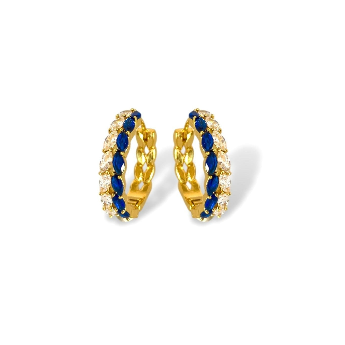Isabelle Two Row Marquise Cut CZ Hoop Earrings - Sapphire