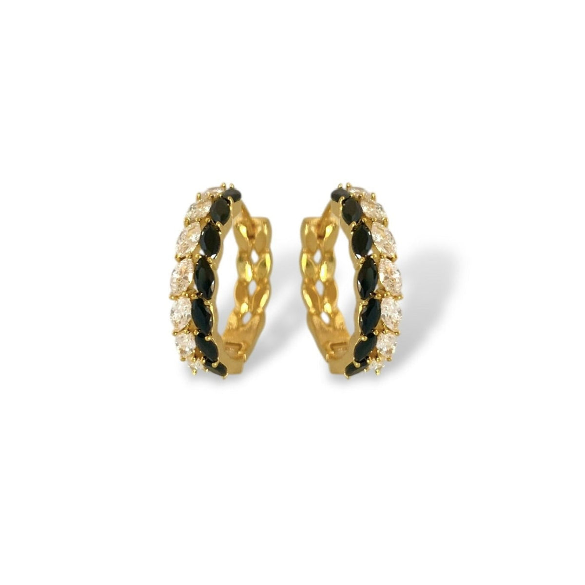 Isabelle Two Row Marquise Cut CZ Hoop Earrings - Onyx