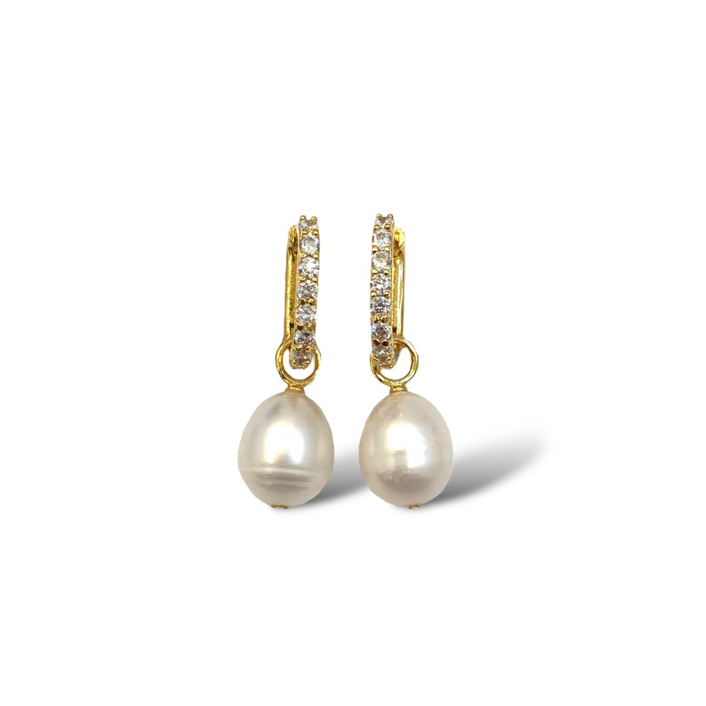 Chunky Freshwater Pearl & CZ Huggie Hoops