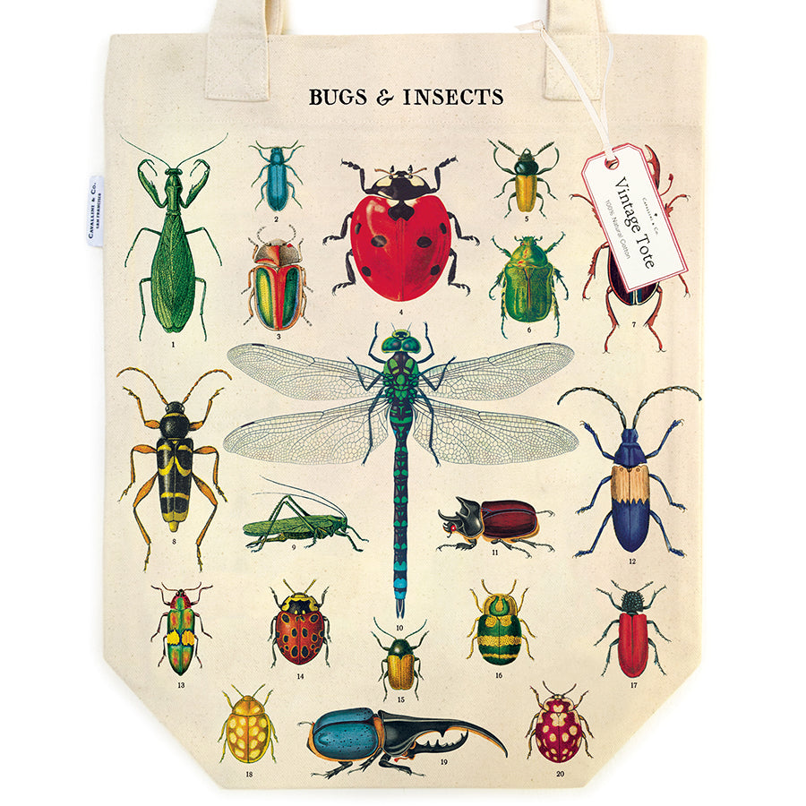 Vintage Print Canvas Tote Bag - Insects