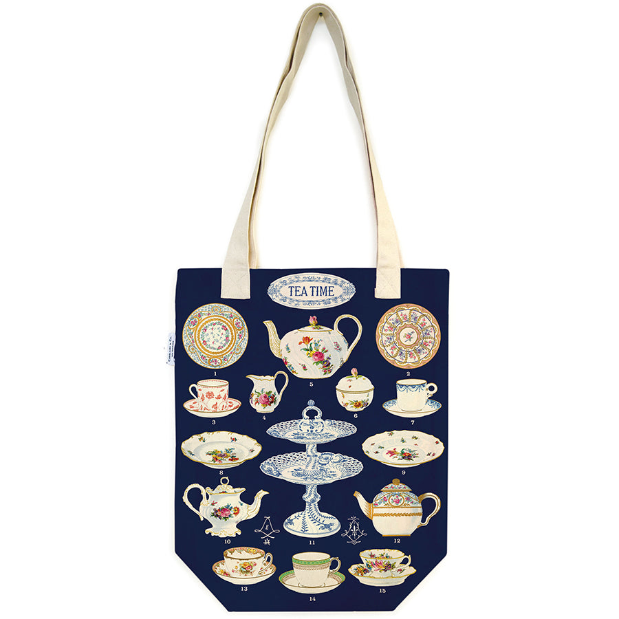 Vintage Print Canvas Tote Bag - Tea Time