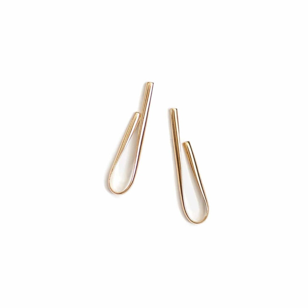 Goldtone Brass Abstract Loop Post-Back Earrings Jewelry Accessory.