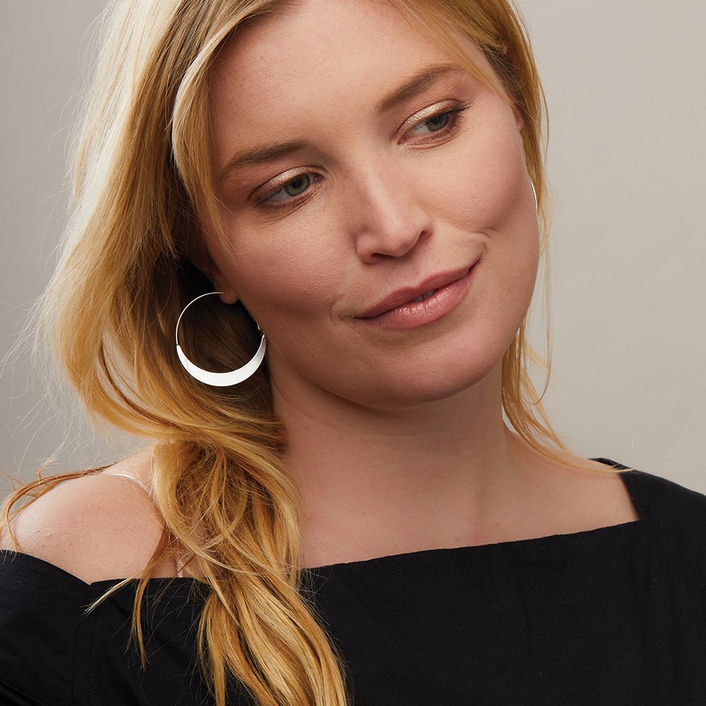 Refined Earring Collection - Crescent Hoop (Sterling Silver) Model