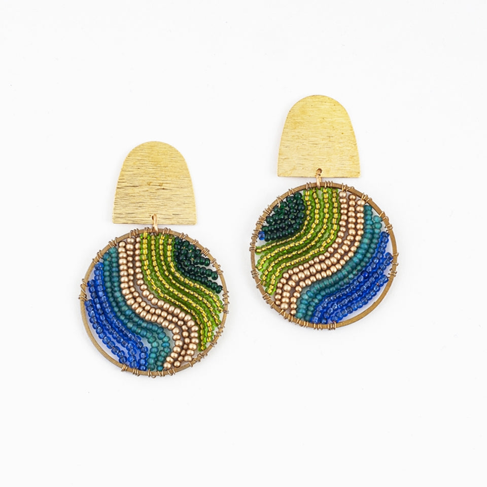 Beaded Brass Flow Post Earrings