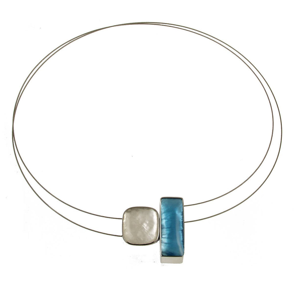 Two Stone Magnetic Pendant Necklace - White & Blue