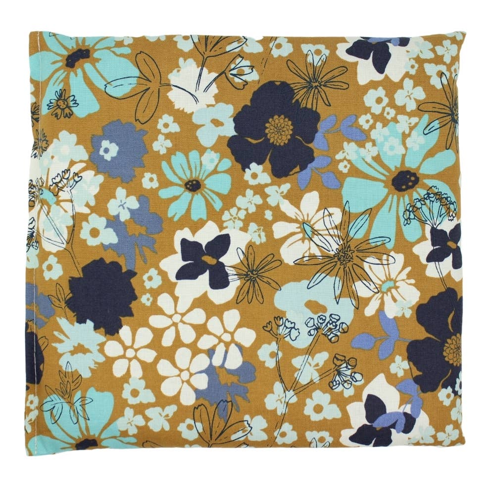 Caramel & Aqua Floral Cotton Printed Aromatherapy Heating & Cooling Pillow Wrap
