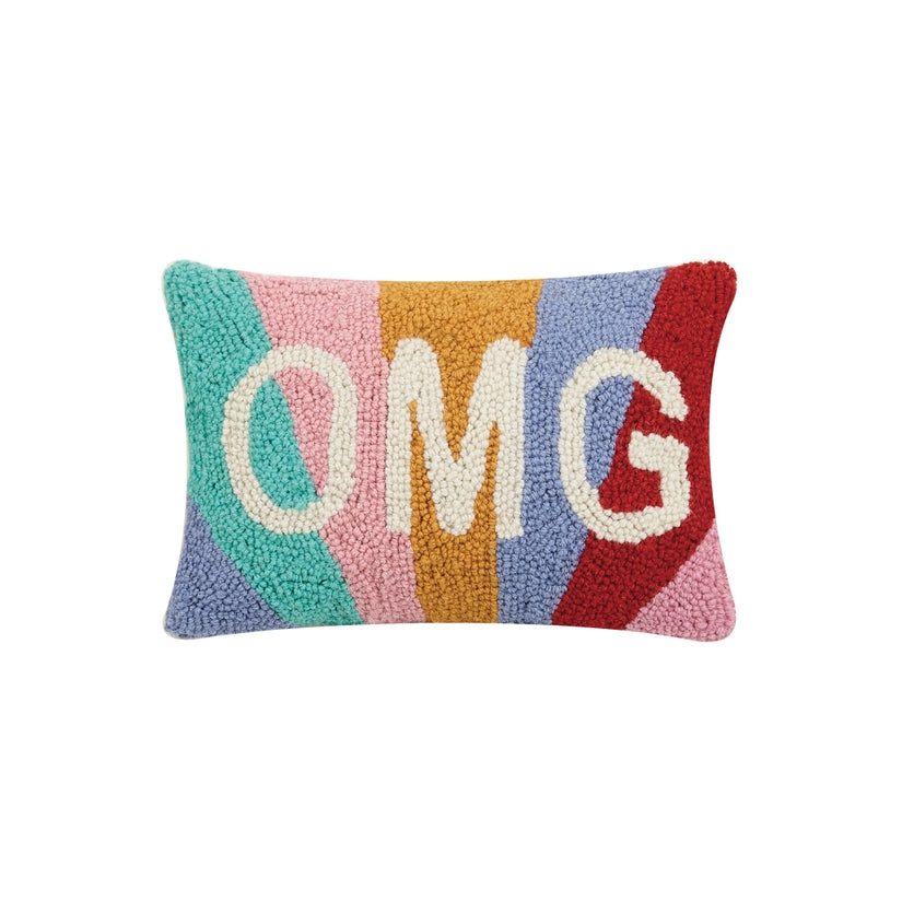 Peking Handicraft OMG Retro Rainbow 100% Wool Hook Lumbar Pillow
