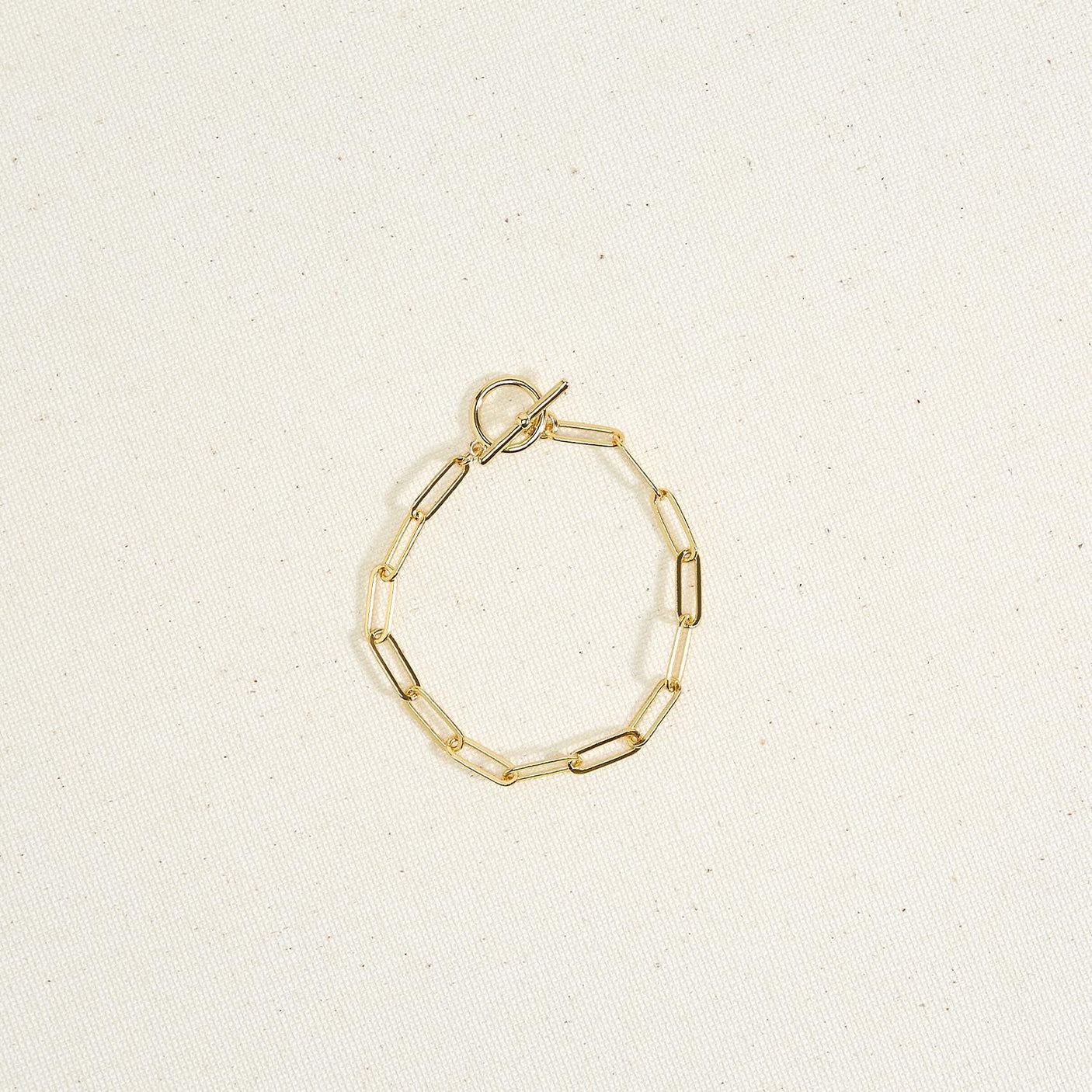 18k gold plate vermeil over brass paperclip chain toggle bracelet