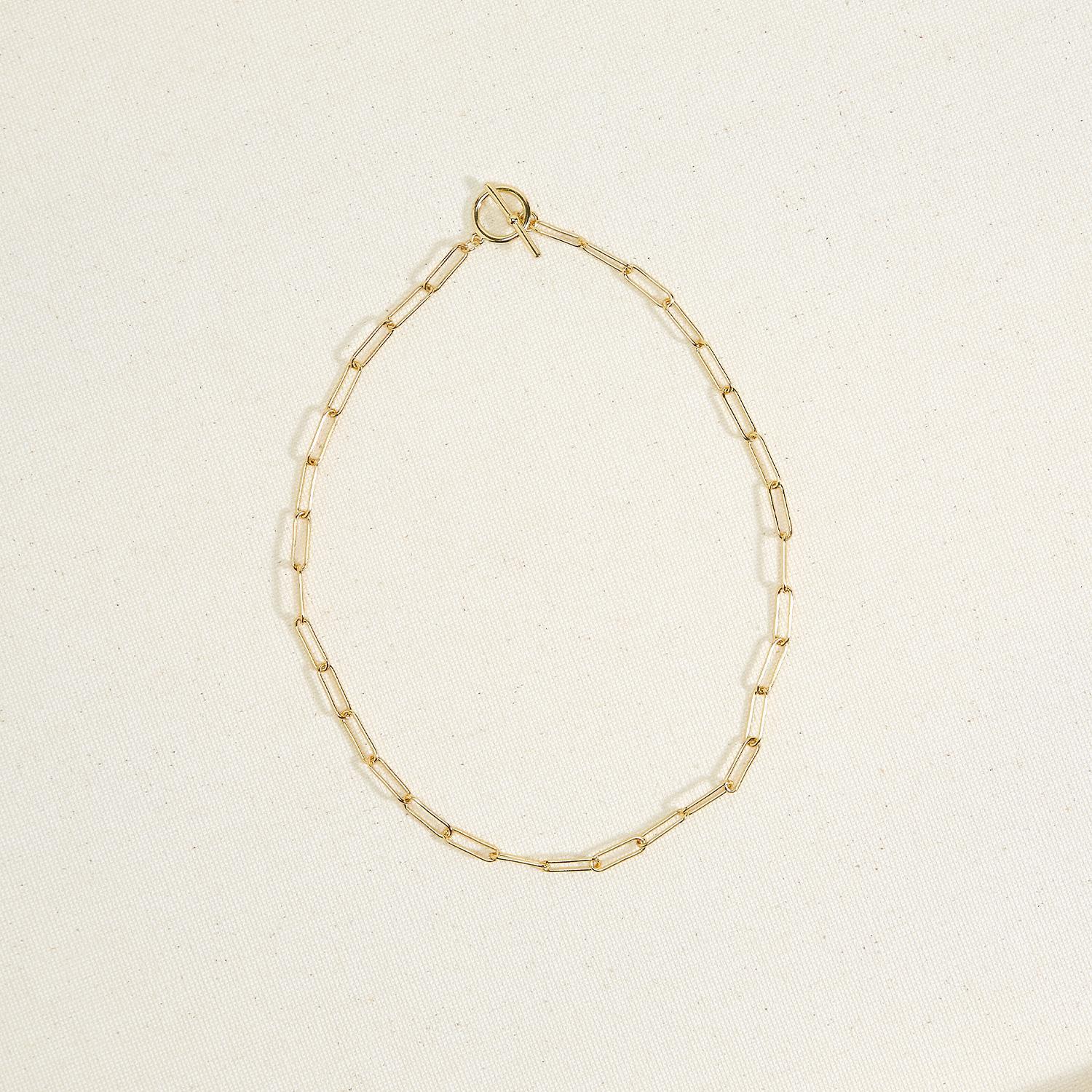 18k gold vermeil over brass paperclip chain toggle necklace