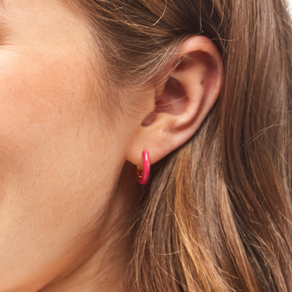 Pink Enamel Gold Plated Hoop Earring Lifestyle Image