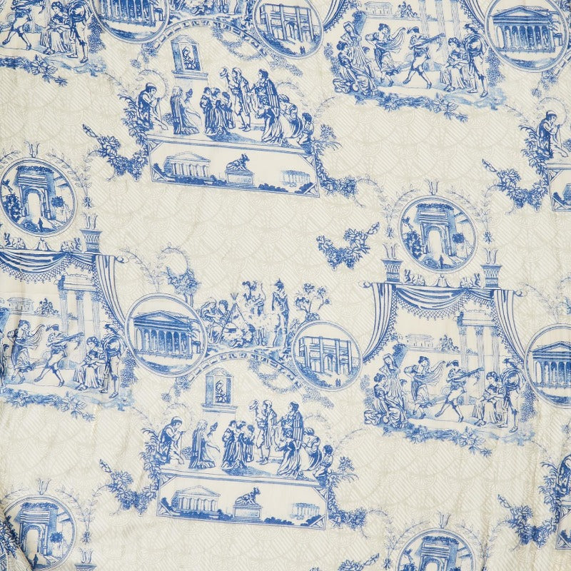 Close up view of ancient column blue and white print