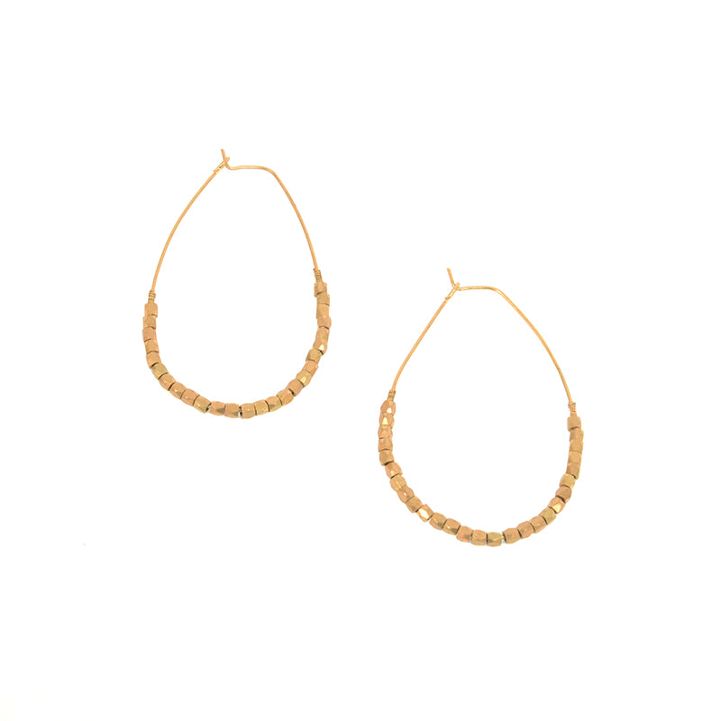 Matte Gold Teardrop Beaded Hoop Earring