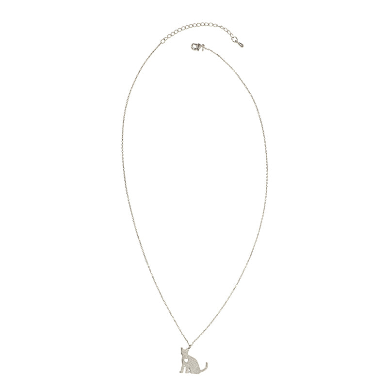 Silver - Cat Love Charm Necklace