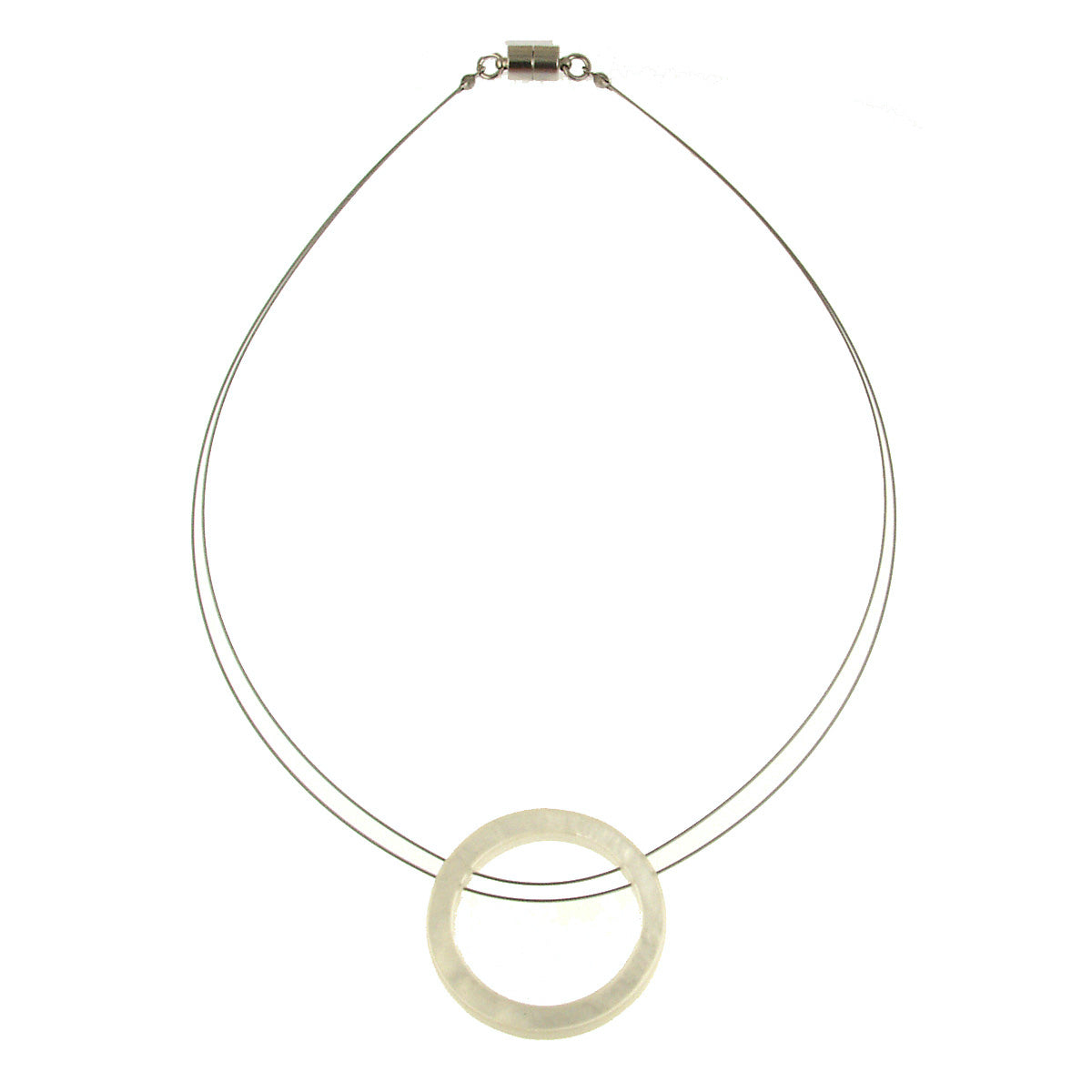 Origin Jewelry Circle O Resin Pendant Magnetic Lock Clasp Necklace - White Color