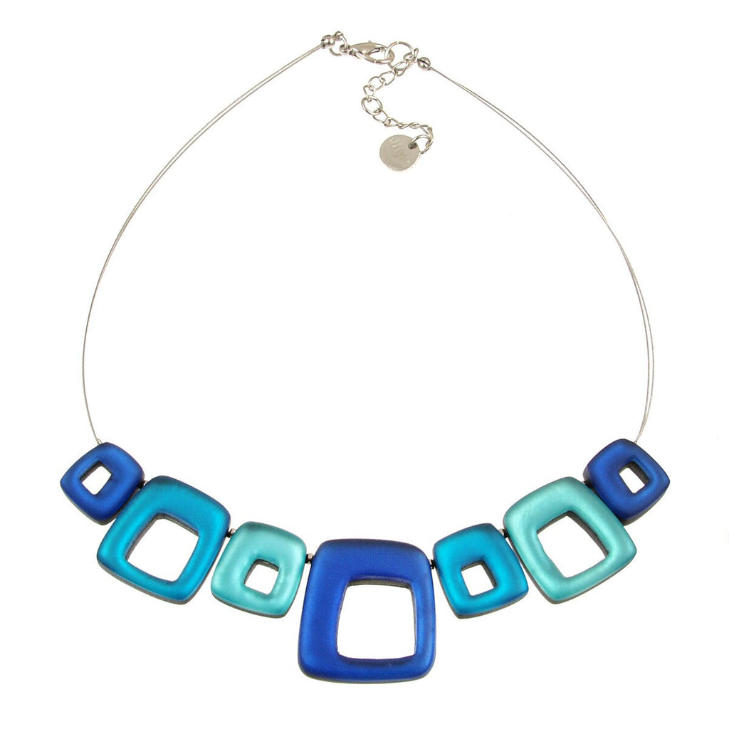 Turquoise Blue Green Color Hollow Squares Resin Statement Necklace