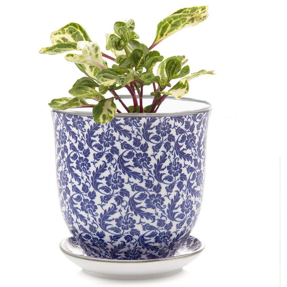 Blue Leaves - Liberte Planter Pot + Saucer