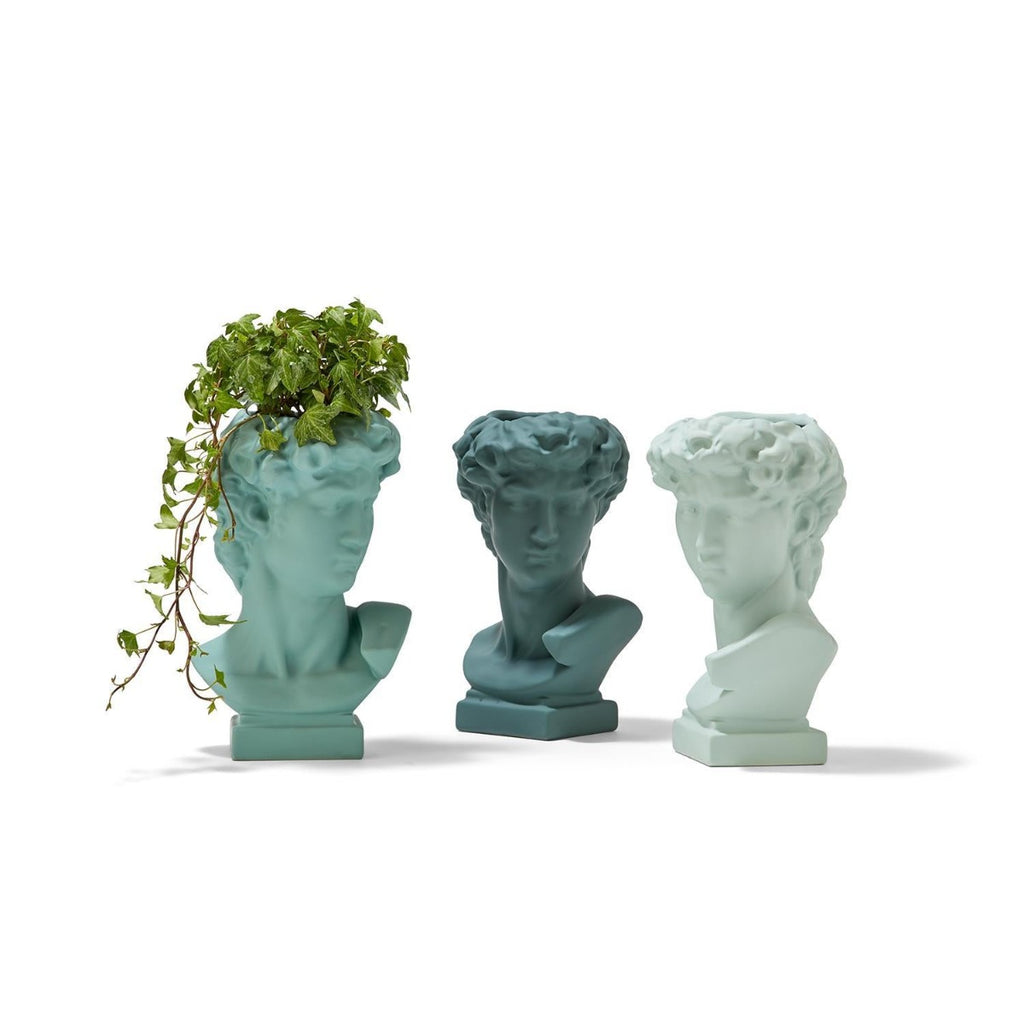 Apollo Grecian Bust Flower Vase in three shades of green