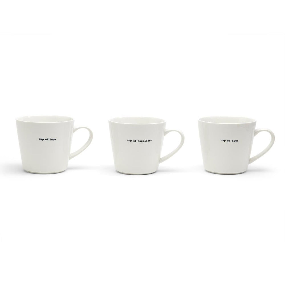 Cup Of Porcelain Mug in three sayings - Cup Of Love, Cup Of Happiness, and Cup Of Hugs