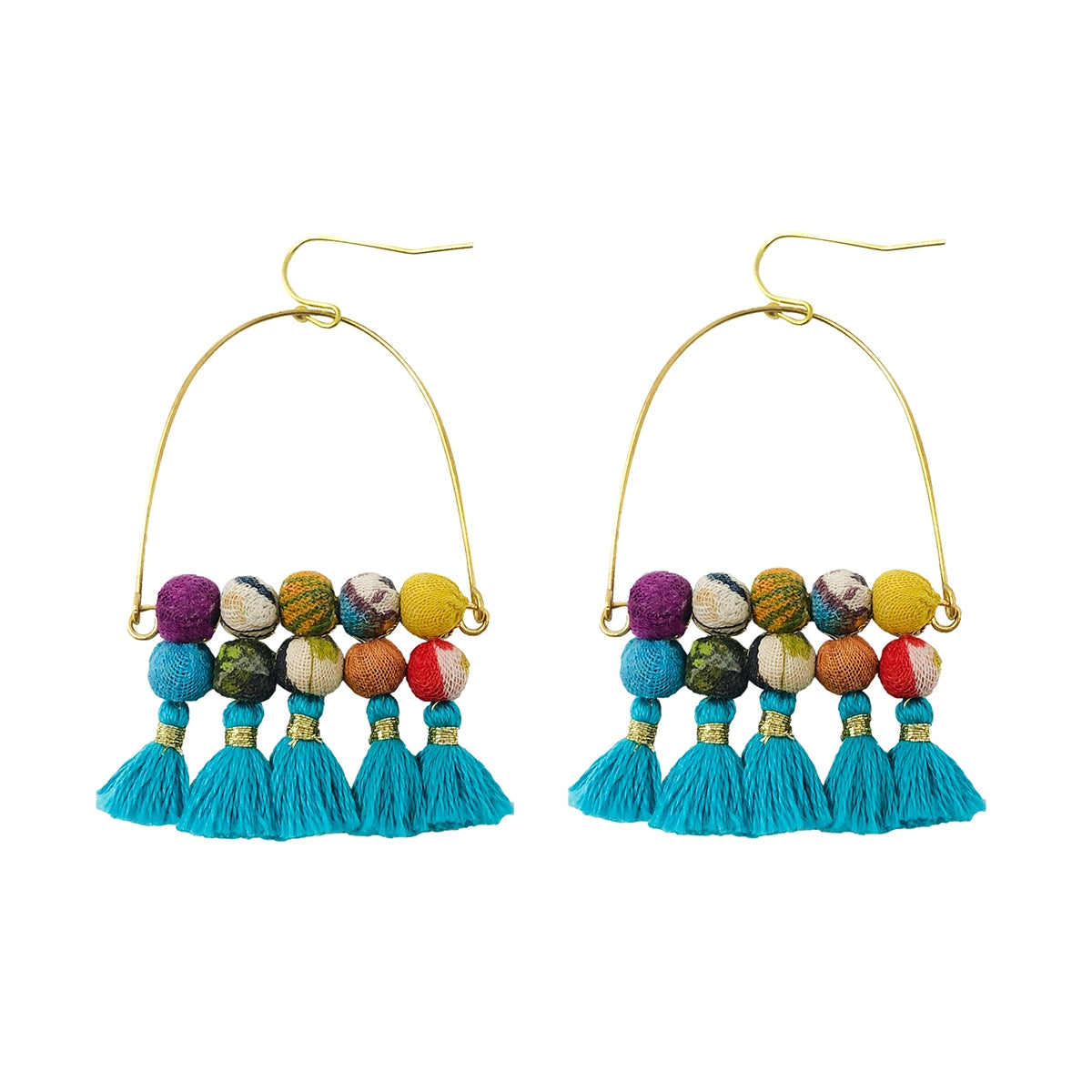 Arched Tassel & Kantha Bead Hoops