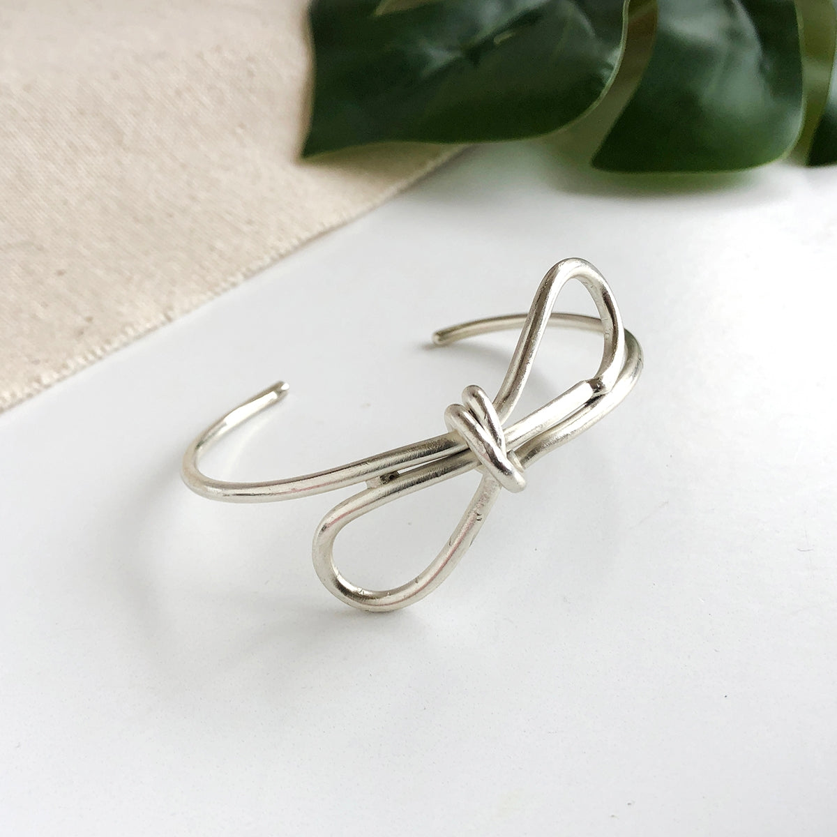 Silver Bow Sculpture Cuff Bracelet