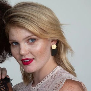 Black + Brass Ceramic Half Circle Post Earrings