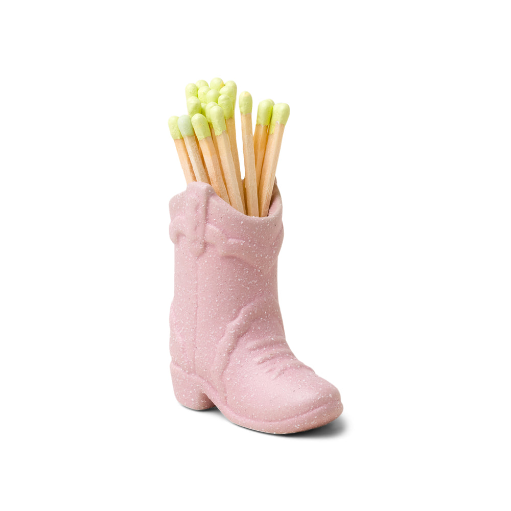 Ceramic Cowboy Boot Match Holder Pink Filled With Matches