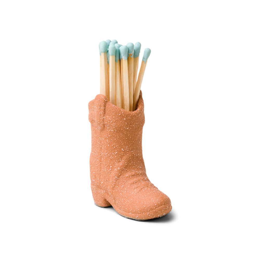 Terracotta Color Ceramic Cowboy Boot Match Holder