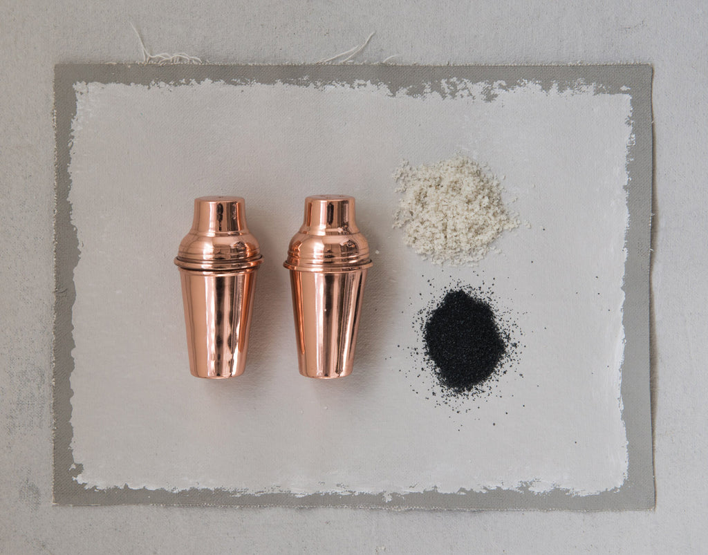 4"H Stainless Steel Salt & Pepper Shakers w/ Copper Finish, Set of 2