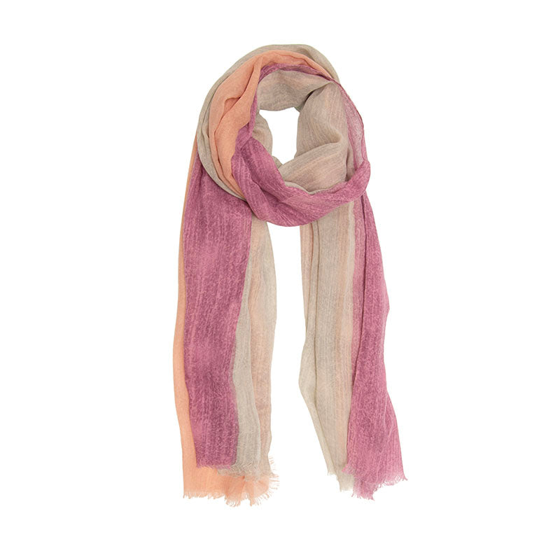 Raspberry Pink, Cream, and Peach Wide Striped Long Lightweight Scarf