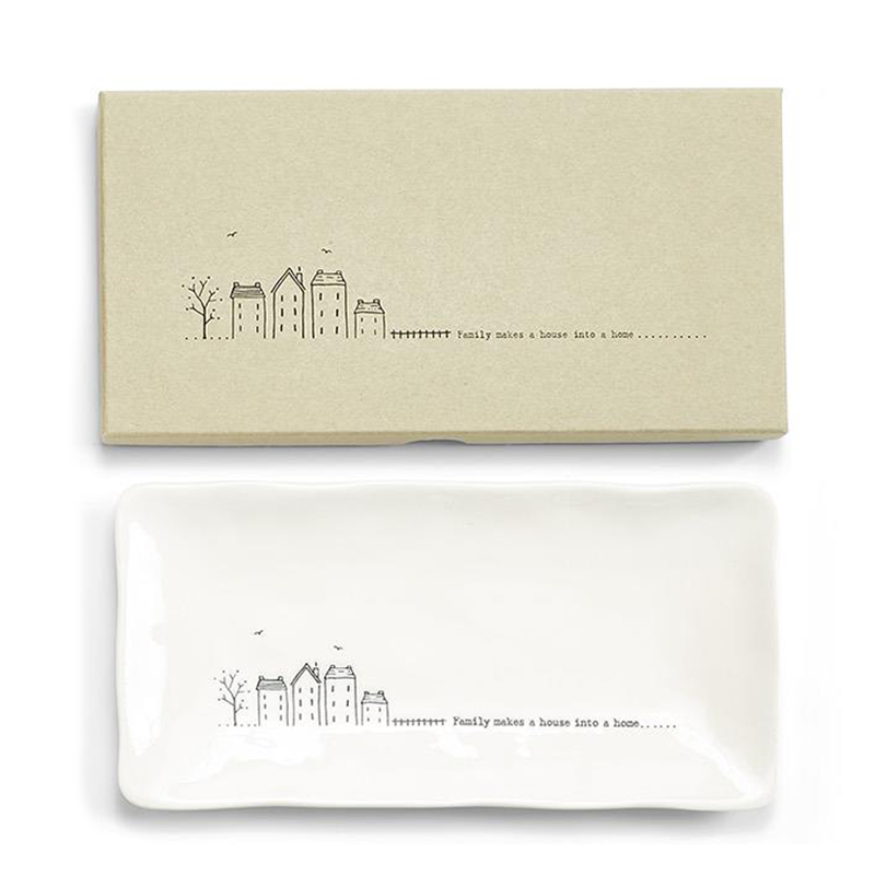 Porcelain trinket dish and matching gift box - Family makes a house into a home.