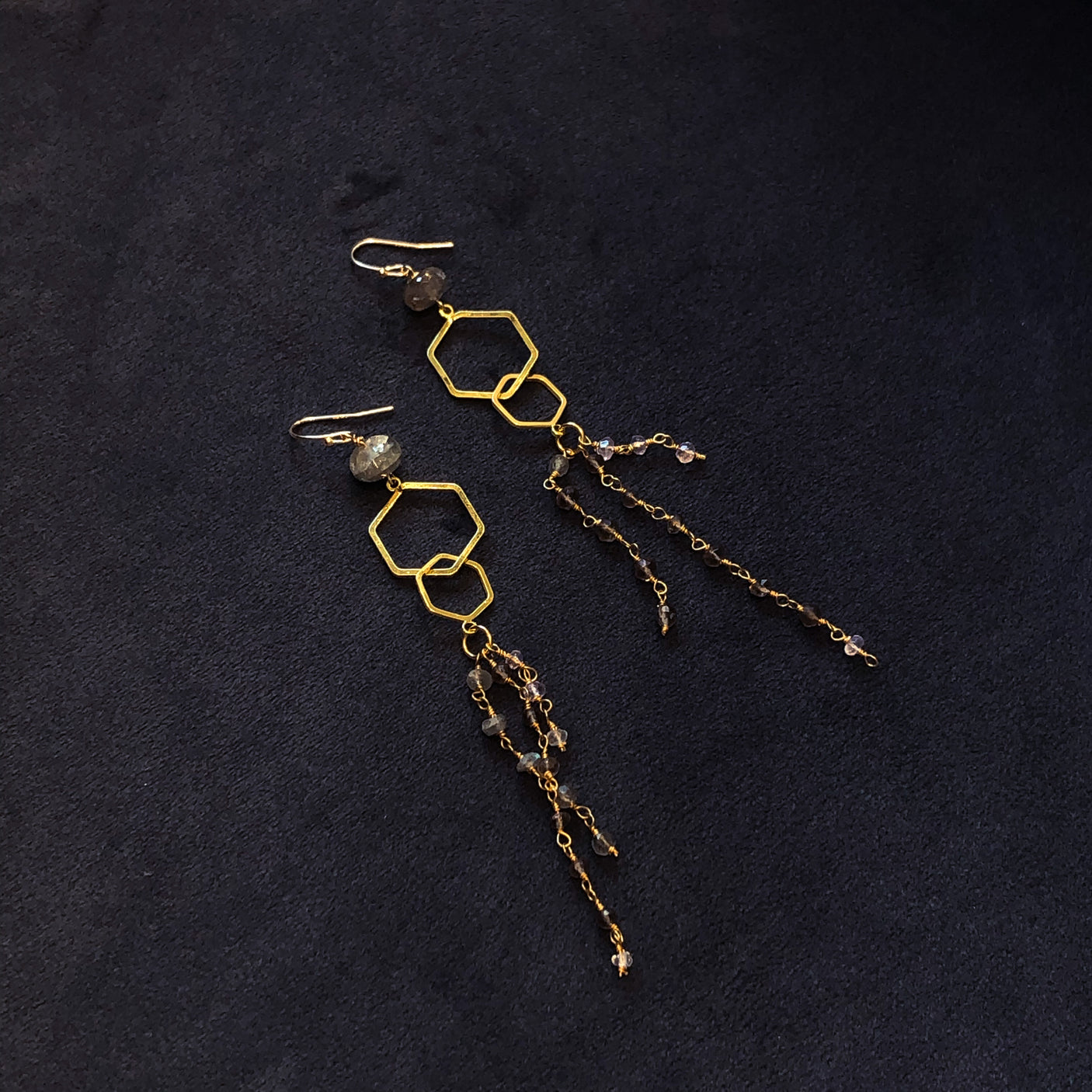 Handmade Labradorite Hex Dangle Earrings