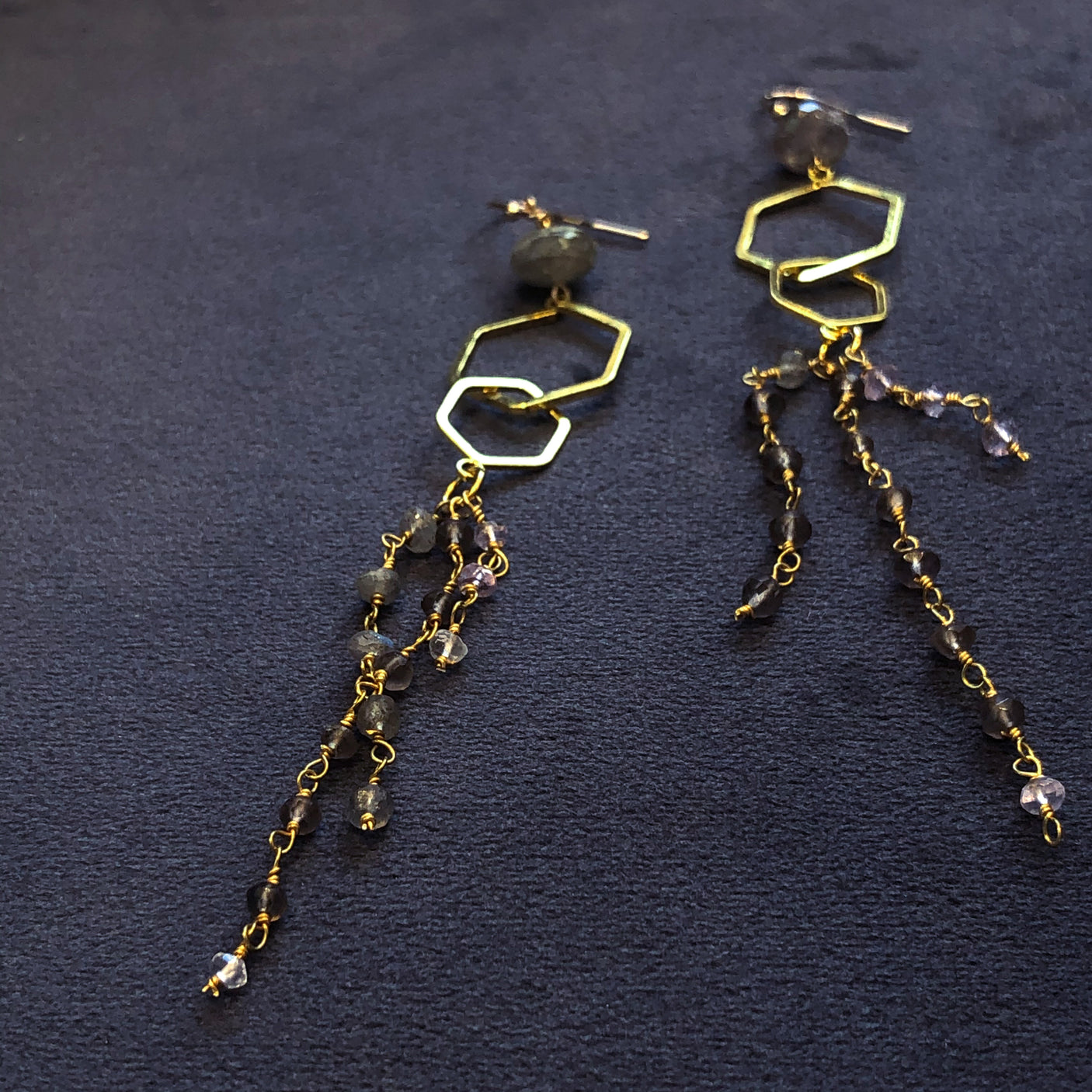 Handmade Labradorite Hex Dangle Earrings