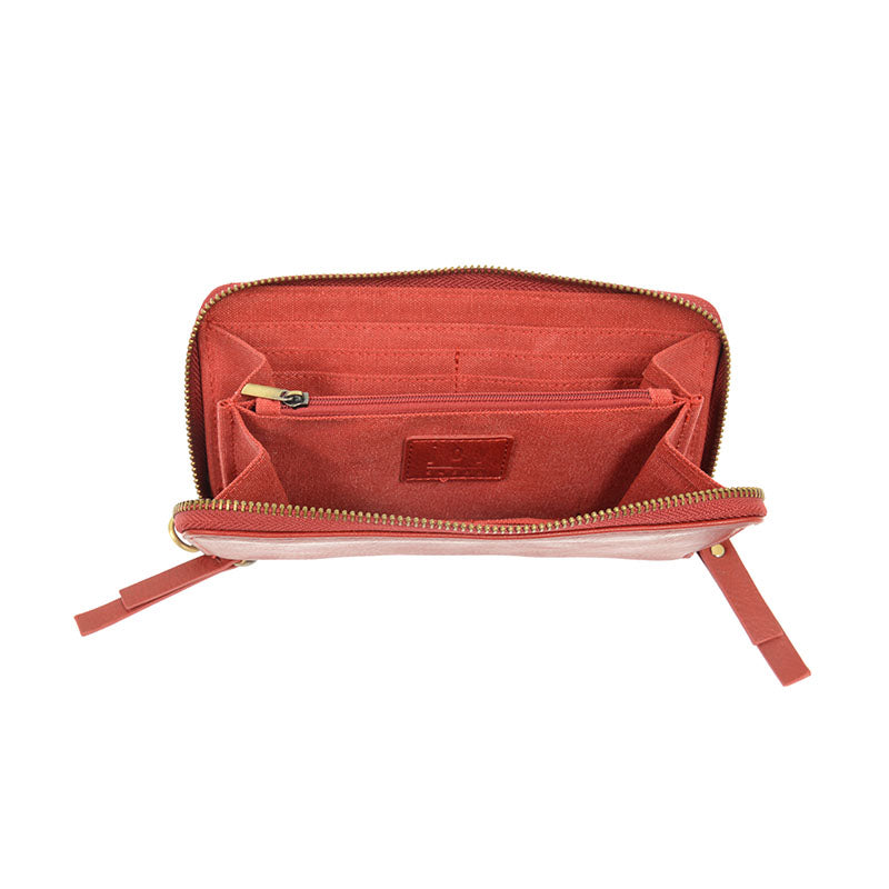 Scarlett Red Vegan Leather Chloe Zip Around Wallet Wristlet - Inside View
