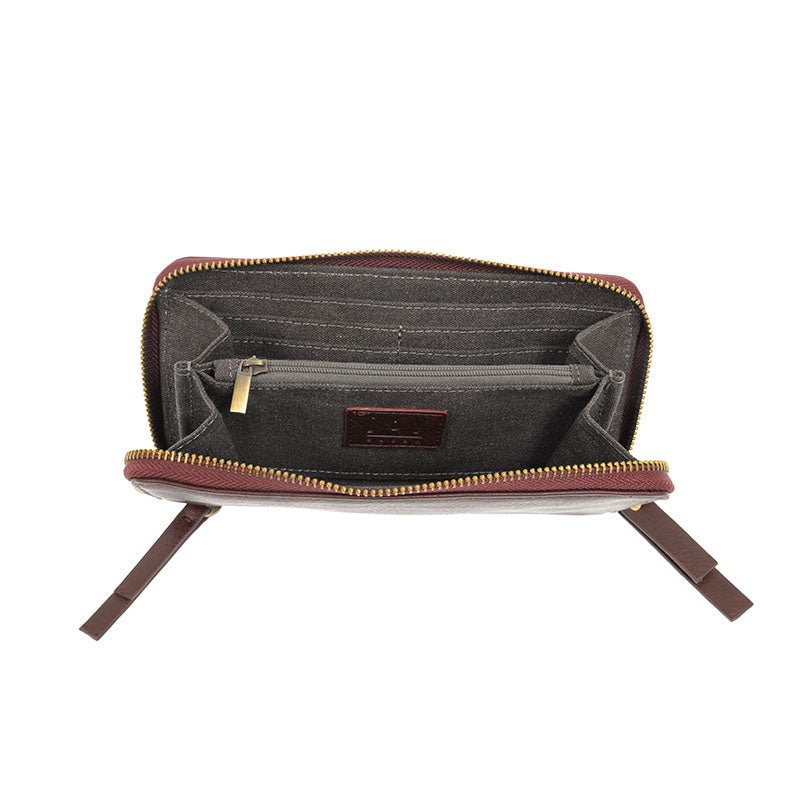 Wine Red Maroon Vegan Leather Chloe Zip Around Wallet Wristlet - Inside View