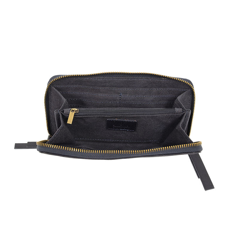 Midnight Blue Vegan Leather Chloe Zip Around Wallet Wristlet - Inside View