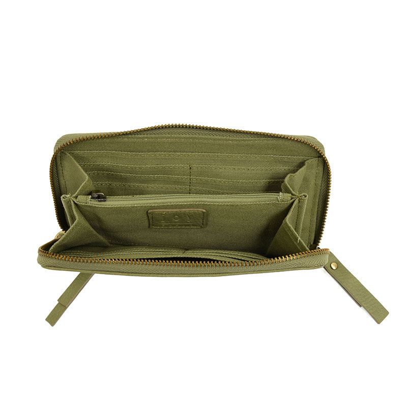 Eucalyptus Green Vegan Leather Chloe Zip Around Wallet Wristlet - Inside View
