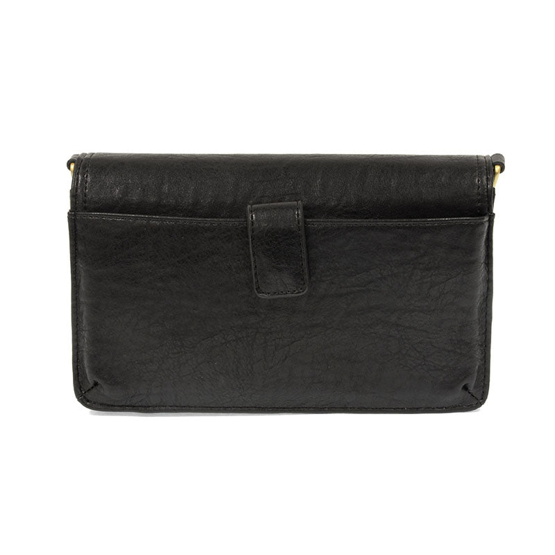 Black Vegan Leather Mini Foldover Billie Crossbody Back View Phone Pocket