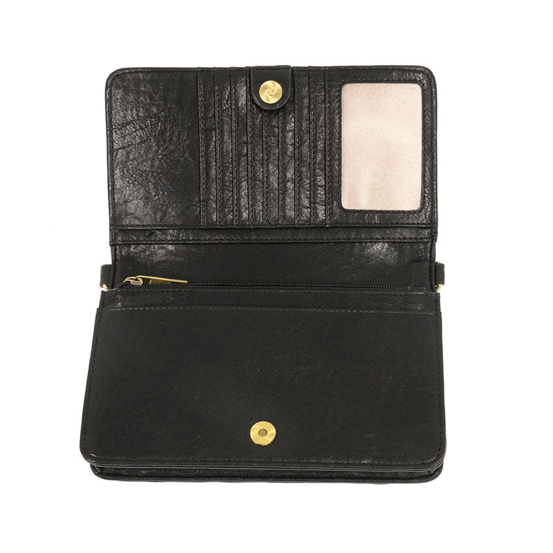 Black Vegan Leather Mini Foldover Billie Crossbody Interior View Organizer